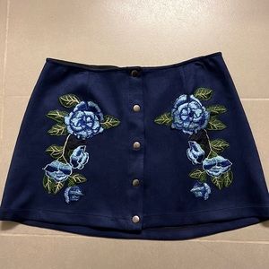 Floral Embroidered Suede Skirt